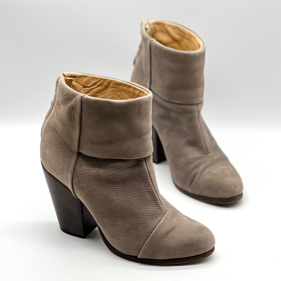 rag & bone Shoes - RAG & BONE Boots Womens 38 Taupe Suede Nubuck Newbury Stacked Heel Ankle Bootie
